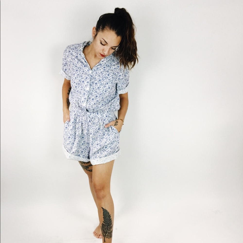 90’s Blue Floral Romper